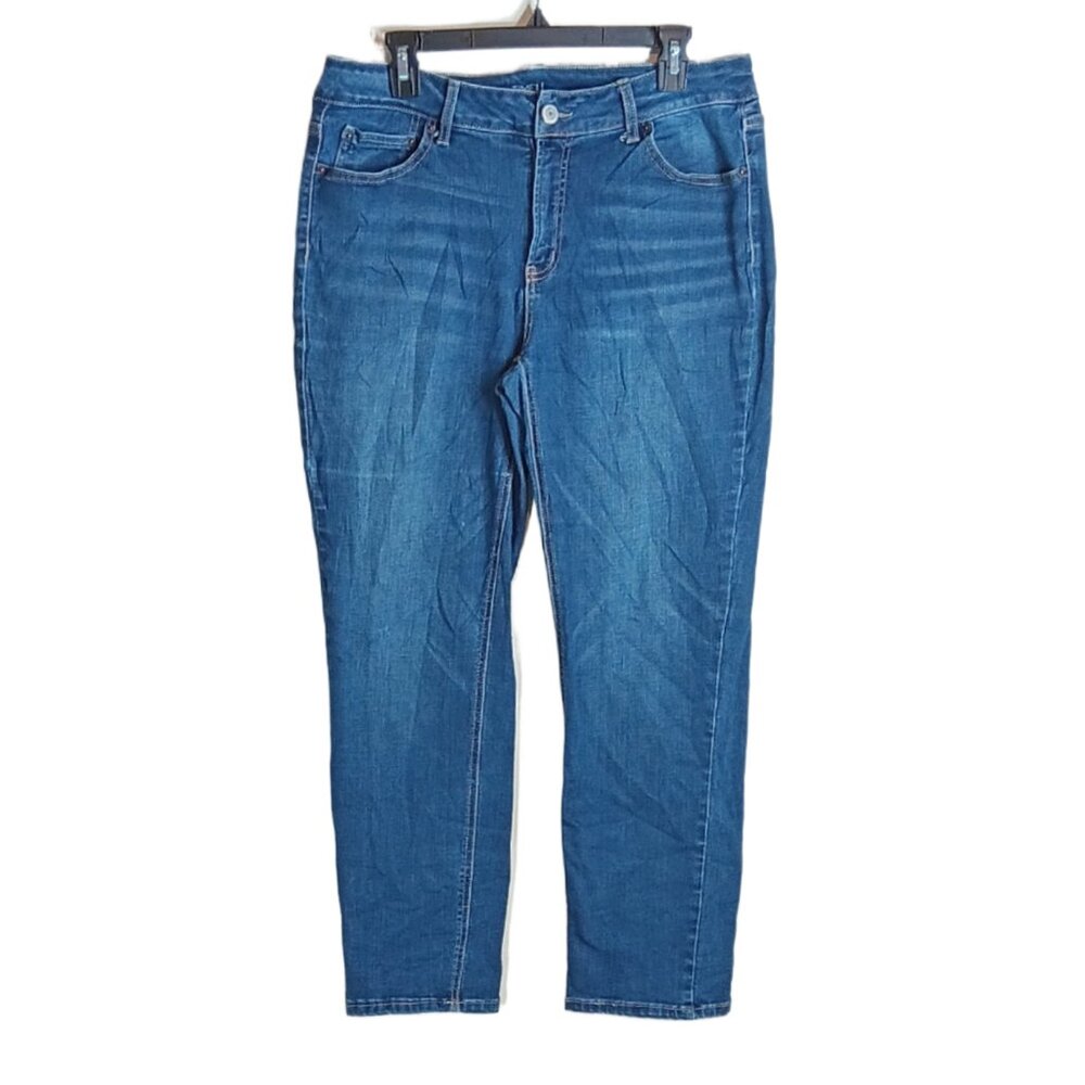 Time And Tru Straight Jeans Womens 14 Dark Wash Mid Rise Stretch Denim